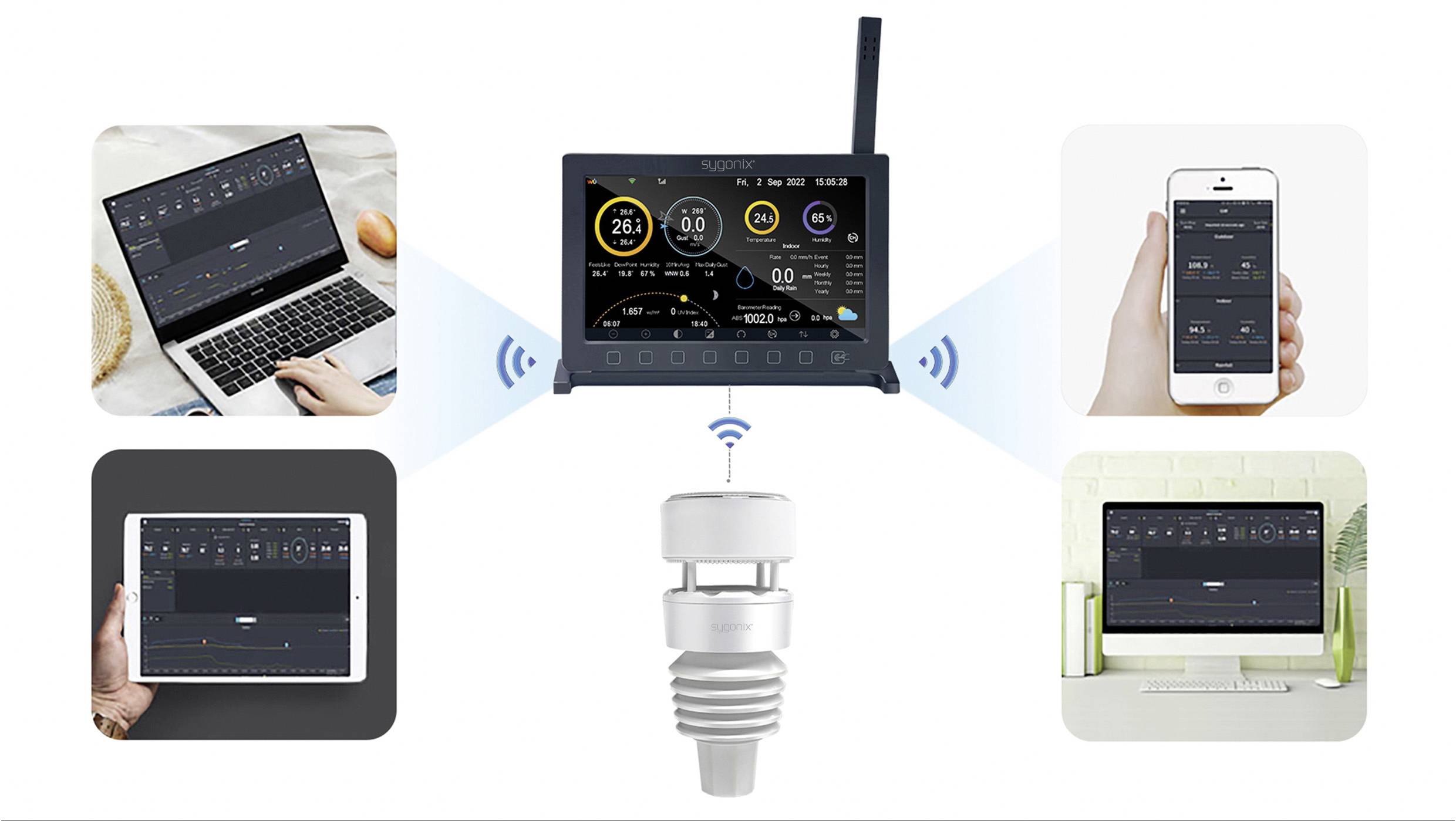 Sygonix SY-5479628 Wi-Fi weather station Forecasts for 2 days Max. number of sensors 8 pc(s)