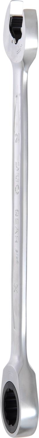 A silver ring spanner with two differently sized, open ends for securing screws or nuts.