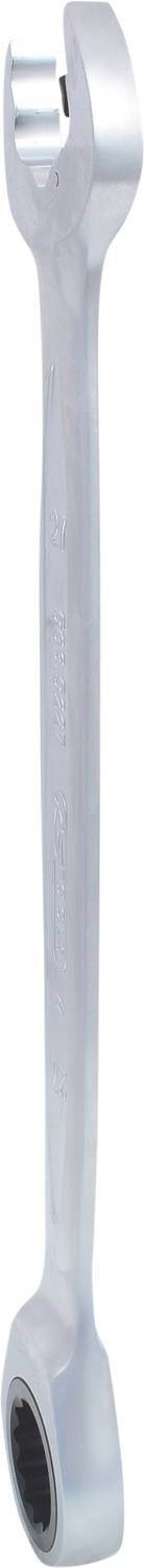 A silver ring spanner with an open end and a ring closure, suitable for loosening or tightening screws.