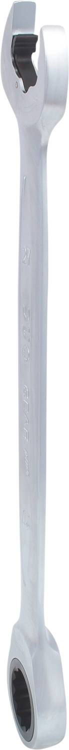 A silver ring spanner with two differently sized ends for tightening or loosening screws and nuts.