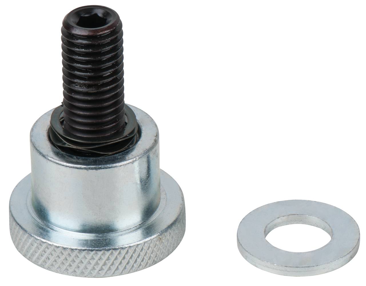 A metal threaded screw with a washer, typical of mechanical fastenings.