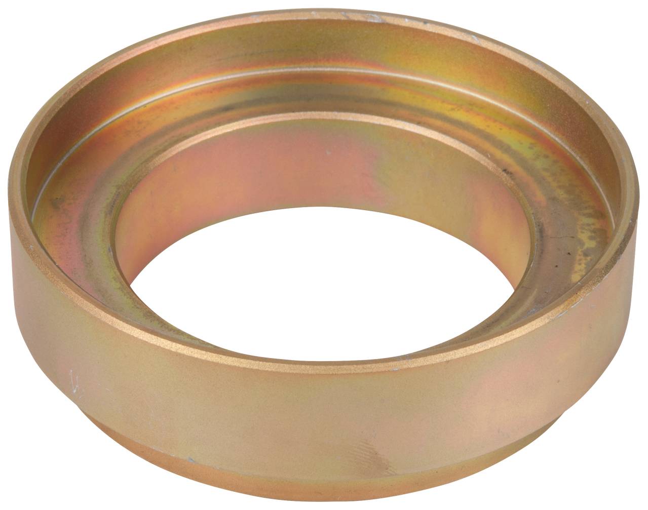 A metallic ring, presumably a component or tool part, made of shiny material with a subtle colour gradient on the surface.