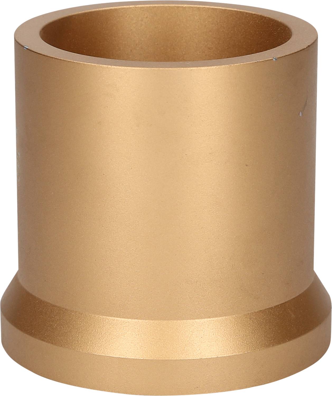 A cylindrical, gold-coloured beaker, slightly lustrous, without visible patterns or engravings, placed against a neutral background.