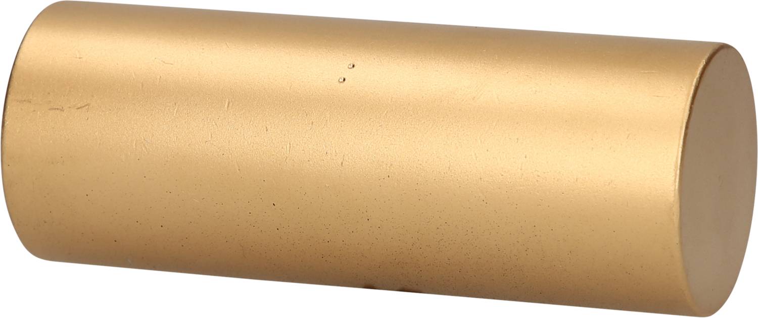 Cylindrical, metallic-golden object.