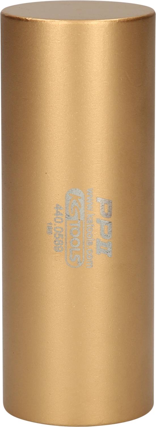 Golden metal cylinder with embossed inscription 'PPT Metal Working Com'.