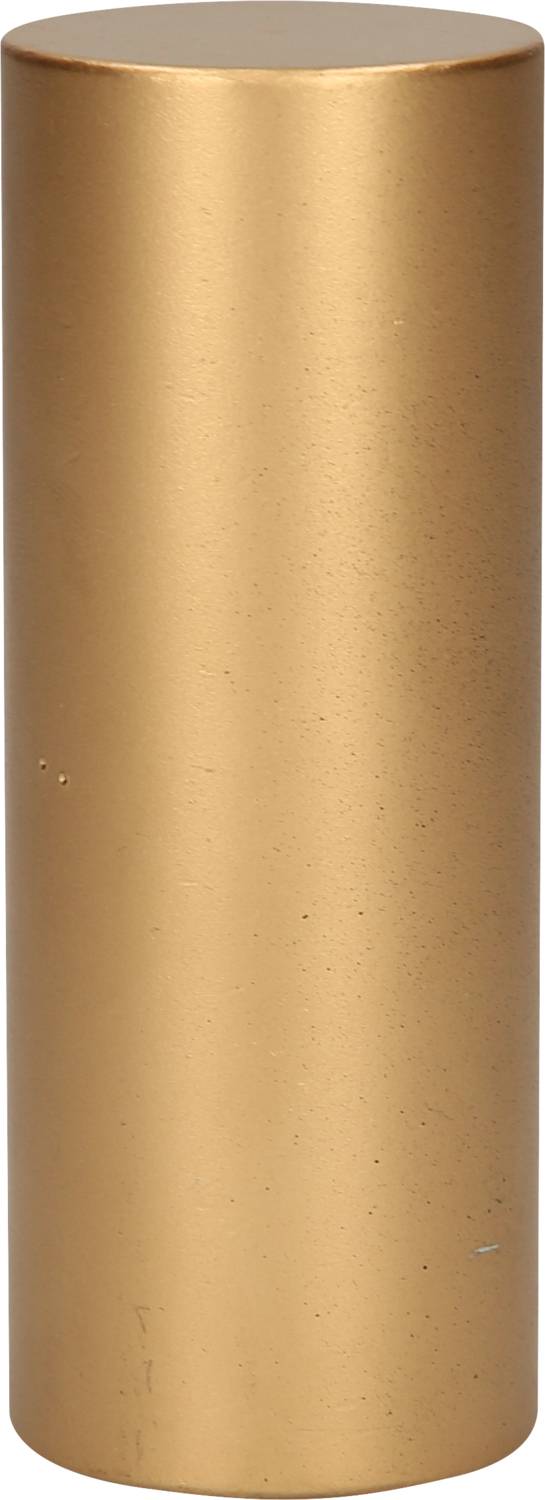 A cylindrical golden container with a smooth surface.