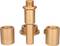 Golden cylindrical metal parts, consisting of a longer central piece with thread and two shorter cylindrical pieces.