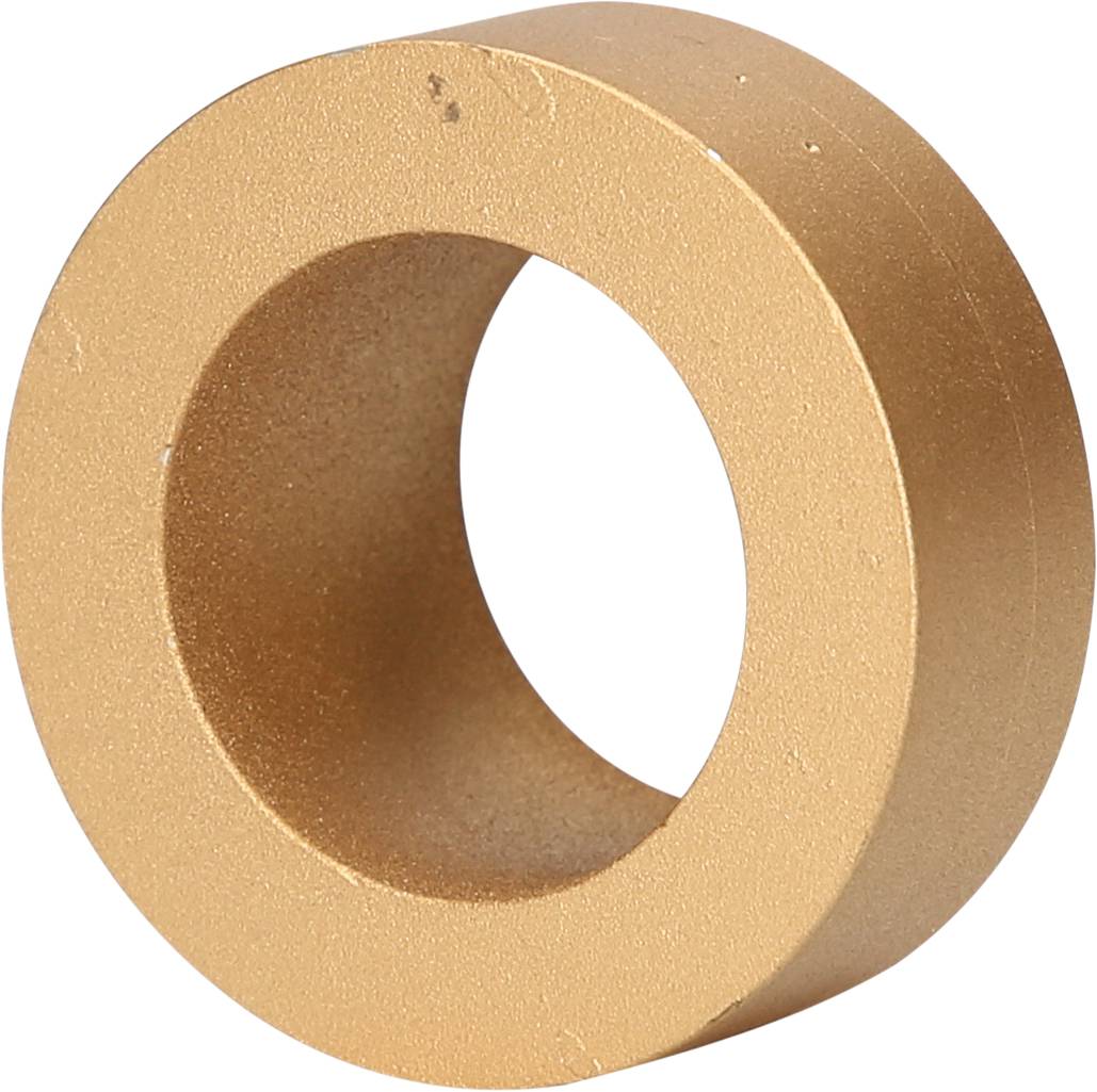 A metallic, gold-coloured ring with a circular opening, standing upright.