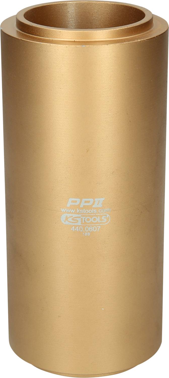 A cylindrical, golden tool with the inscription 'PP II' and manufacturer information on its surface.