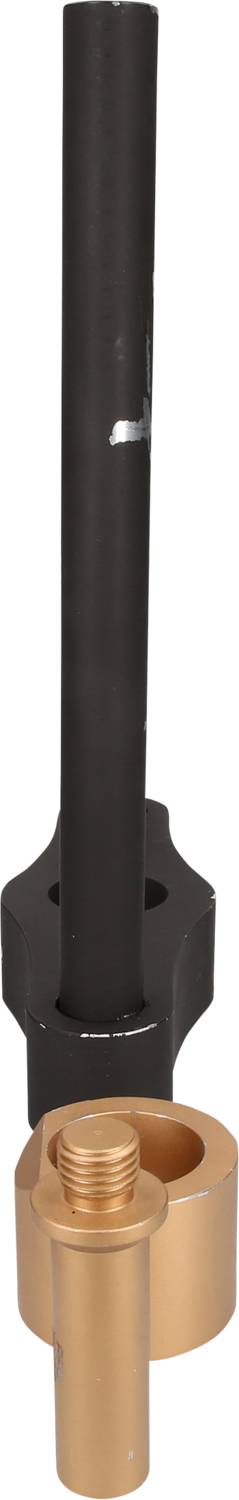 A black tool with a cylindrical body and a golden screw fitting at the lower end.