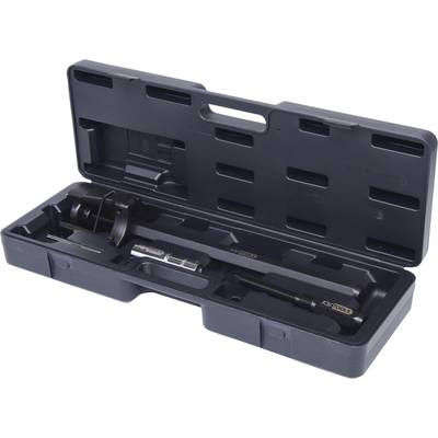 A black open toolbox with various compartments contains tools and accessories that are securely held in place.