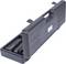 Black plastic tool case, partially open, with multiple compartments and a handle on top.