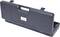 Black, rectangular plastic tool case with carry handle and hinged lid.