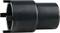 A black metal adapter with a split end, viewed from the side, used for technical or mechanical connection purposes.