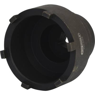 A black, cylindrical socket attachment with four round openings around the edge, presumably for specialist screw-related work.