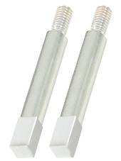 Two silver hexagonal standoff spacers with threading at one end, used for mounting circuit boards or other electronic components.