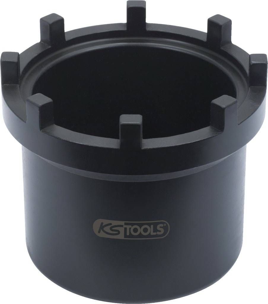 Black tool specialist attachment with multiple notches on the top surface. KS Tools brand logo visible.