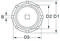 Technical drawing of a round part with dimensions. Diameters D1, D2 and D3 as well as width B are marked. Top view.