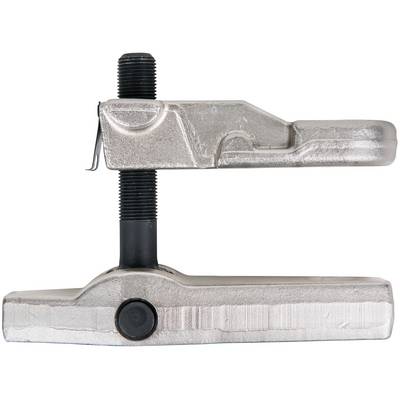 A silver metallic tool with a screw in the centre, used for processing or securing materials.