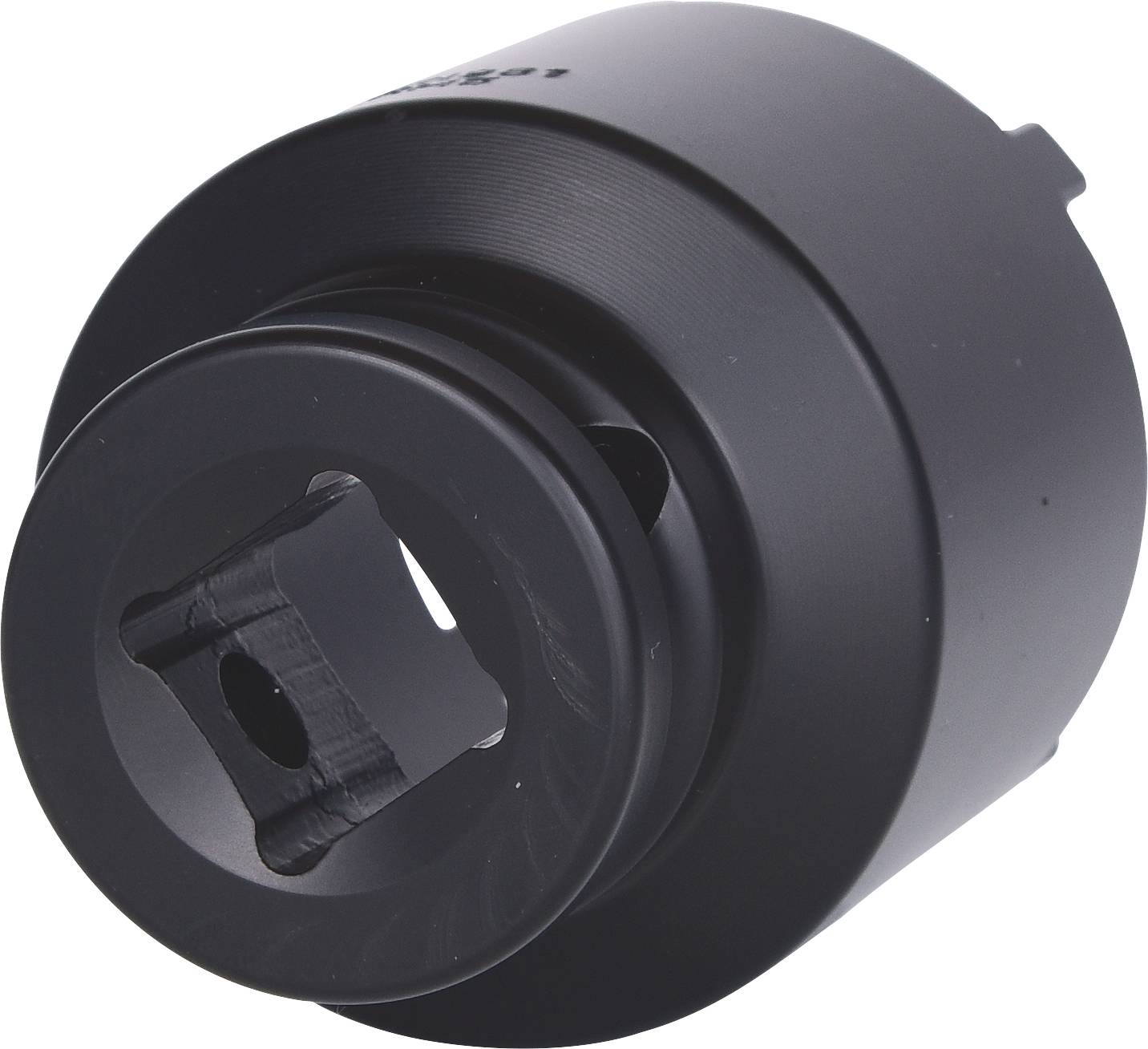 Black metallic automotive tool in cylindrical form, likely used for assembling or disassembling specific parts.