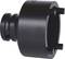 A black metal tool with rounded and serrated edges, likely a specialised socket wrench for vehicle repairs.
