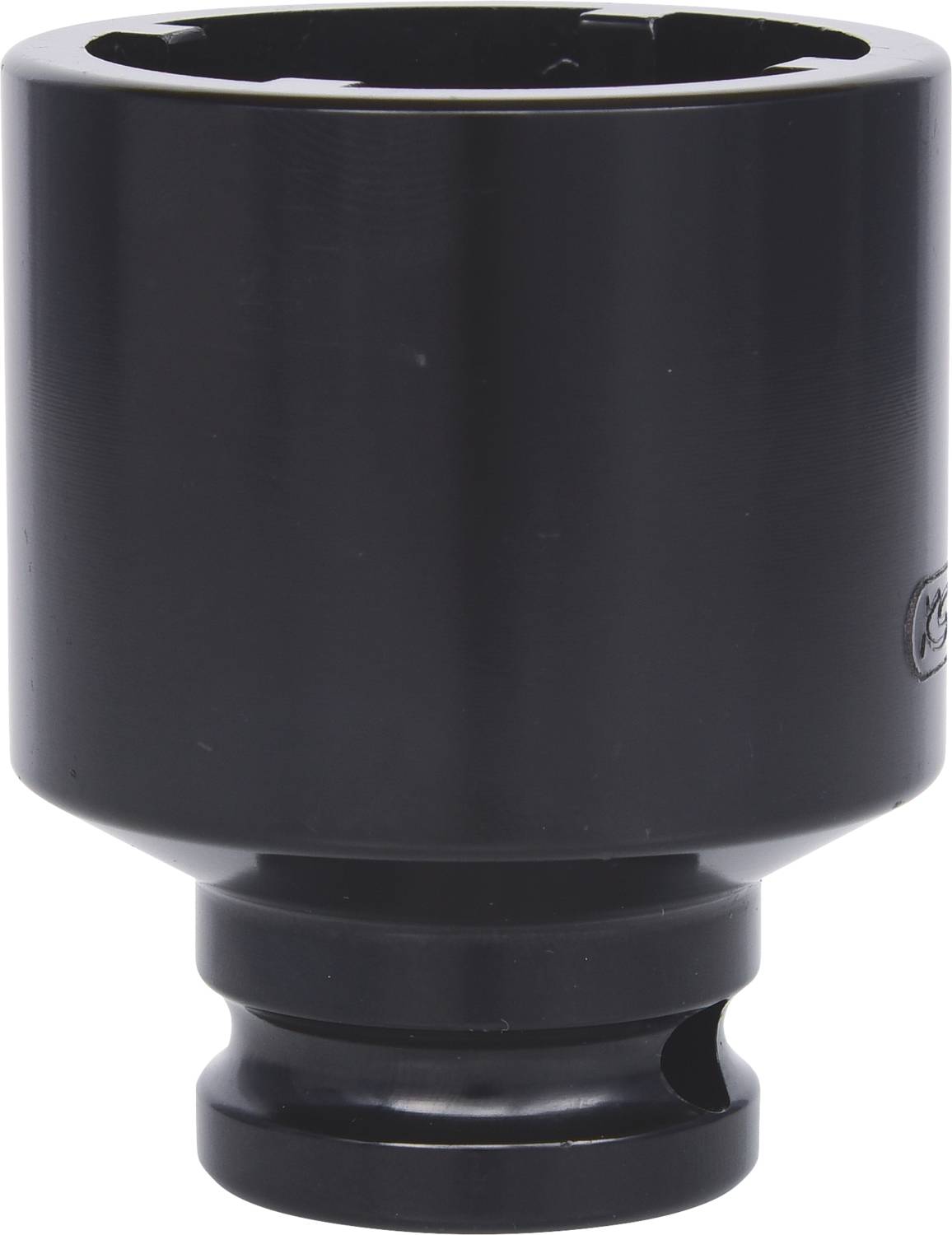 Black, cylindrical tool attachment with a wide opening at the top. Used for tightening or loosening large bolts or nuts.