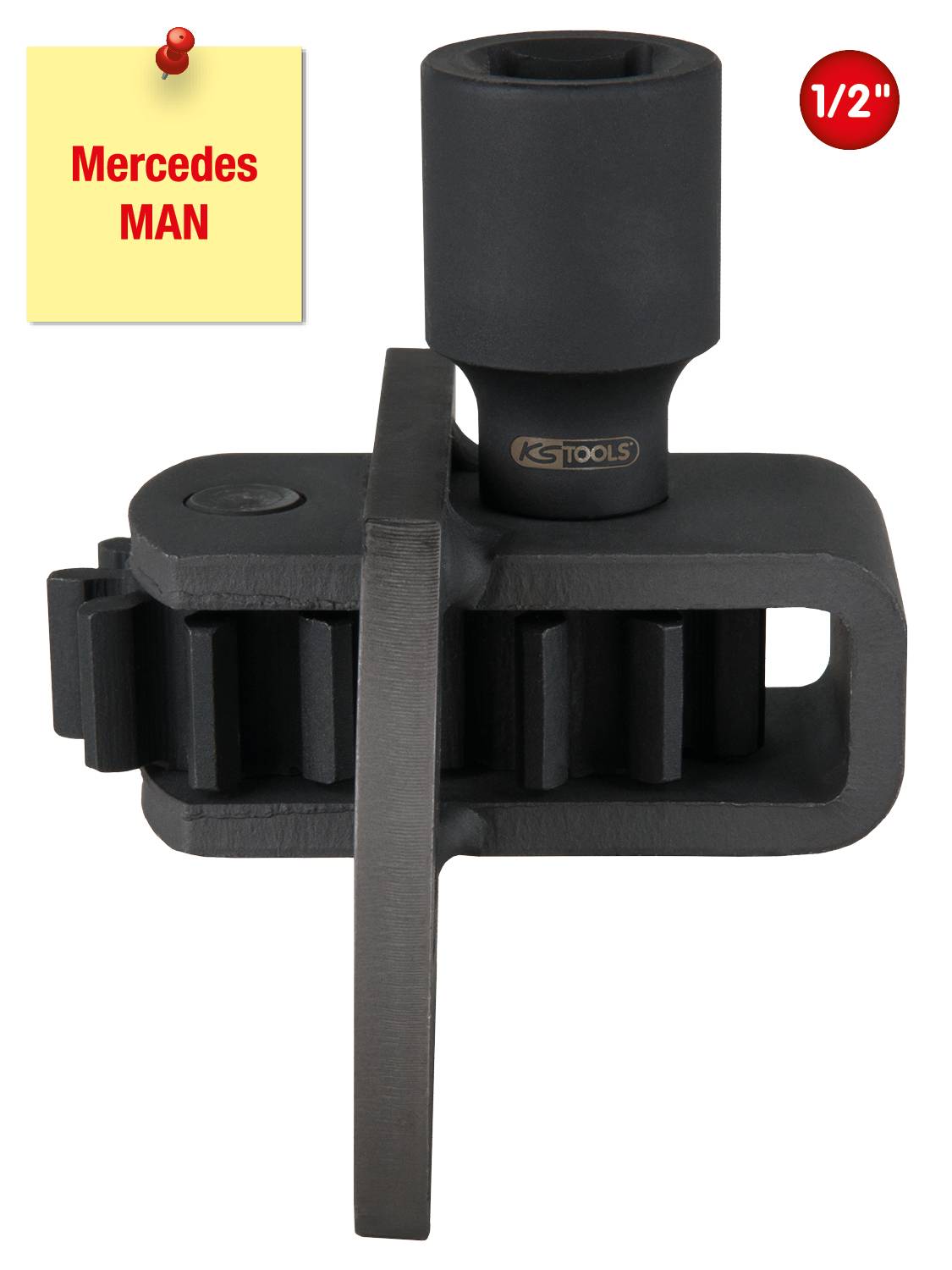 'Specialist tool for Mercedes MAN, 1/2" drive, black, with gear mechanism.'