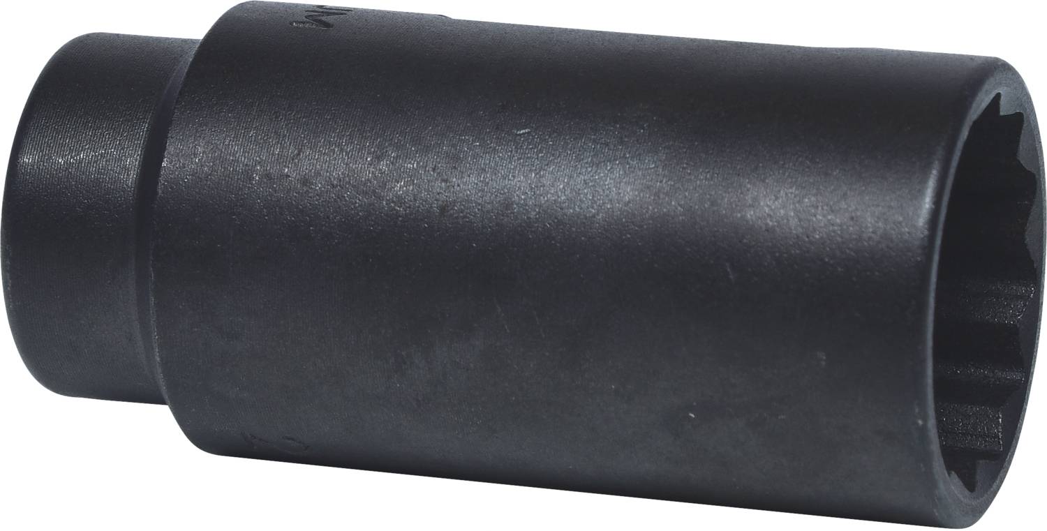 A black cylindrical socket attachment with a hexagonal internal space, likely a tool attachment for nuts or bolts.