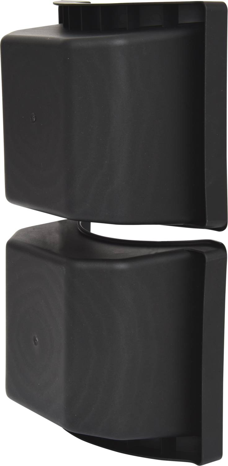 Black, rectangular plastic clip with two symmetrical parts.