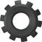 A single black gear wheel with nine teeth on a white background.