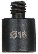 A black, cylindrical metal adapter with the marking 'Ø16' and a threaded top, likely for technical applications.
