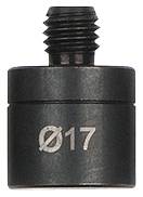 A black metal adapter with a thread on the top surface and the inscription 'Ø17'.