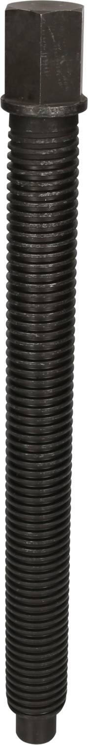 'Black, metallic threaded rod, elongated and spirally grooved.'