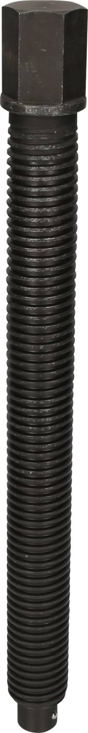 Long black machine bolt with hexagonal head and full thread, suitable for mechanical applications.