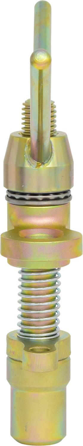 Metallic cylindrical bolt with spring mechanism, in a neutral environment. Technical component, potentially for fastening purposes.