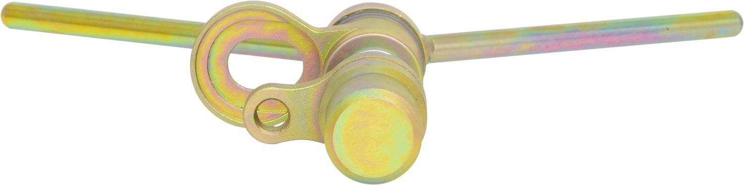 Metallic, gold-coloured tool, consisting of a cylindrical body with two side handles, presumably for vehicle repairs.