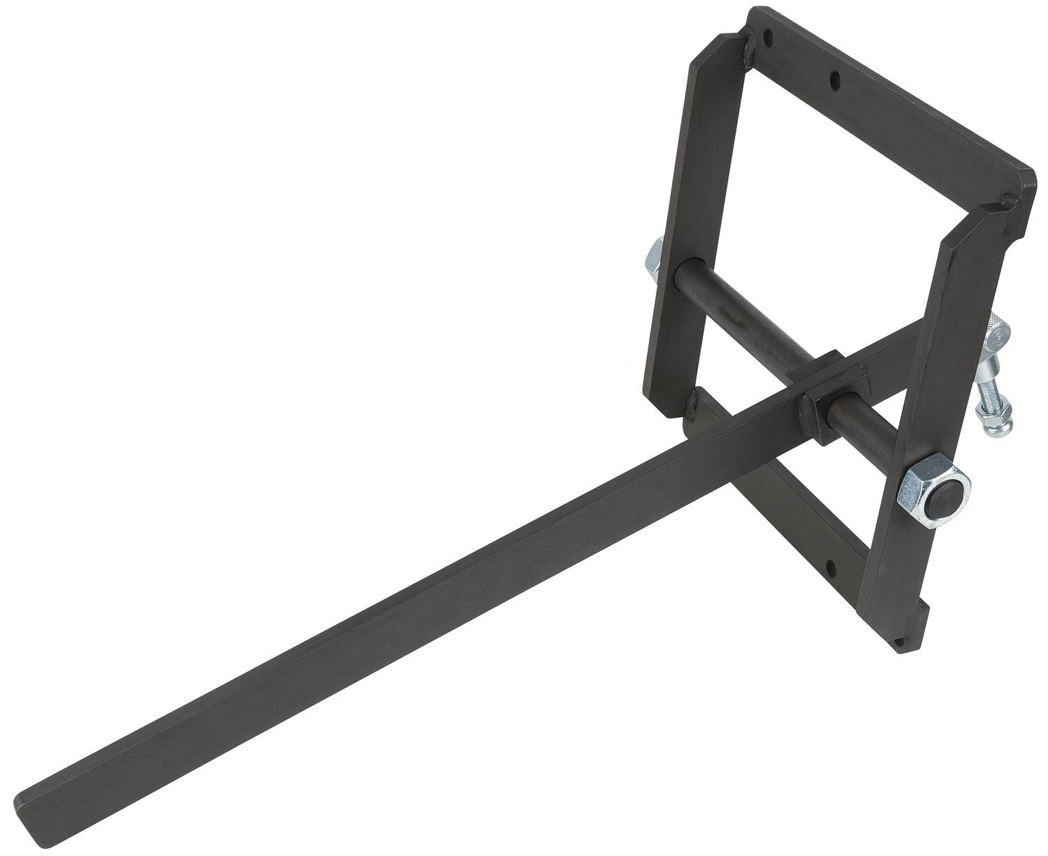 Metal tool with a long handle and a rectangular frame; likely a clamping or holding tool.