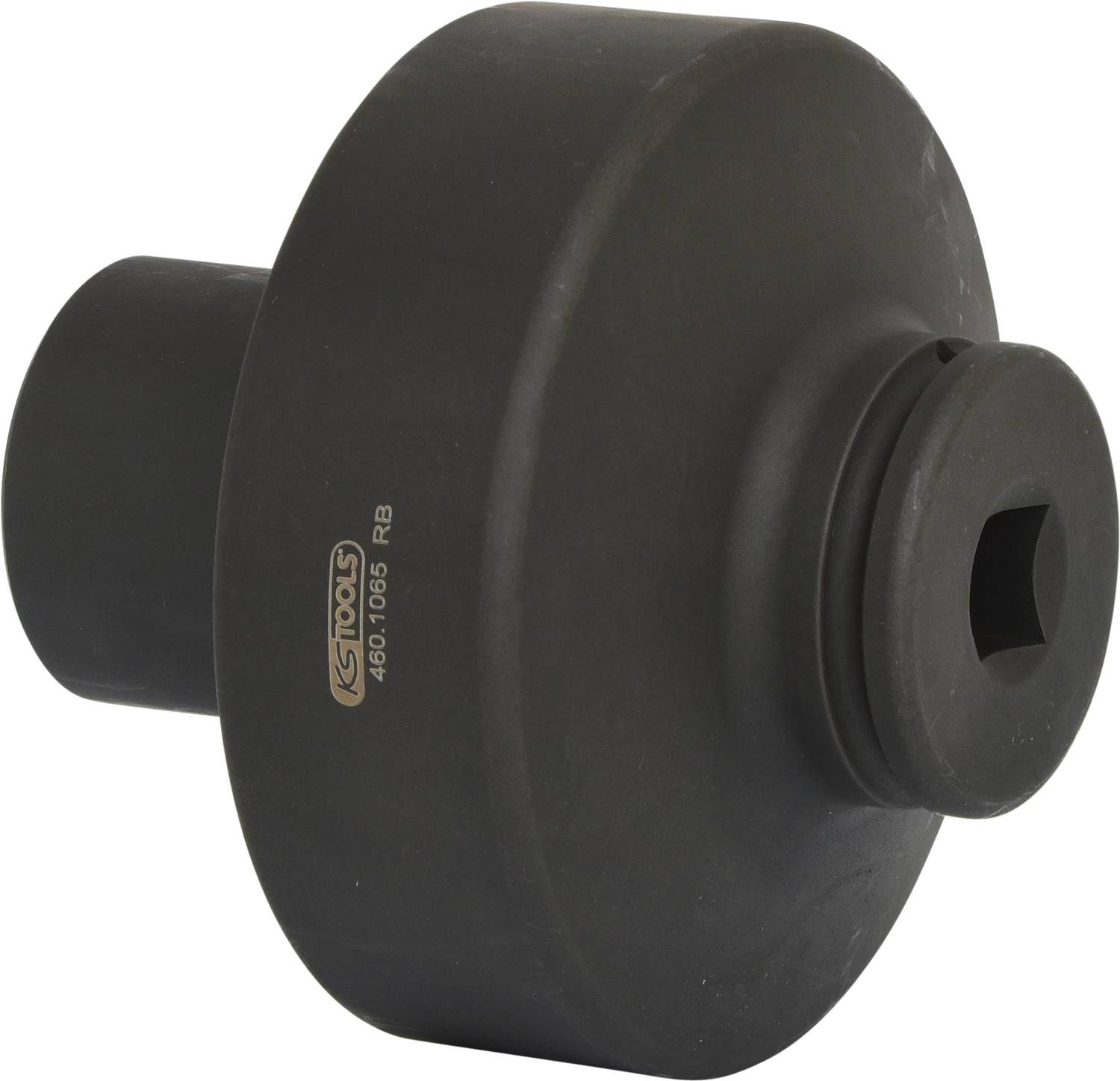 A round metal adapter with a fixing aperture, likely a tool attachment, shown from the side.