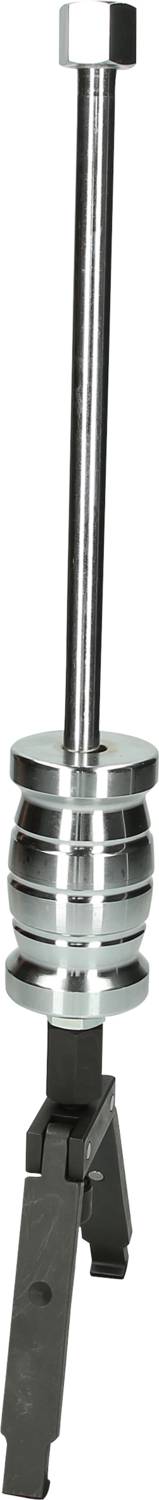 The image depicts a barbell with multiple weight plates vertically positioned on a three-legged stand.