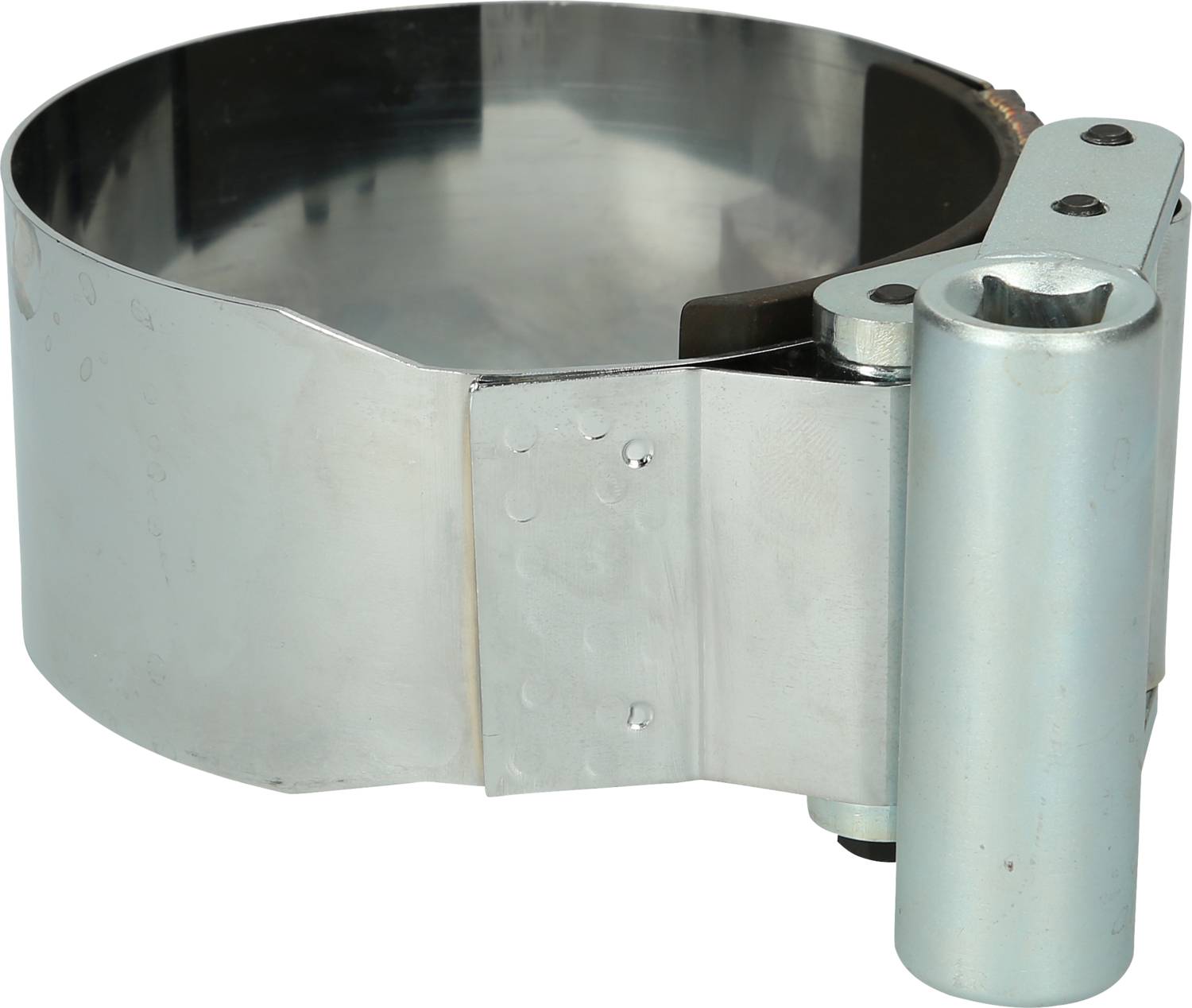 Metal heating element collar in close-up. Used for wrapping and heating cylinders or tubes in industrial applications.