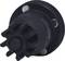 A round, black metal adaptor with a serrated edge and screw holes, likely part of a tool or machine construction.