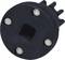 A black metal tool with four rounded metal pins and a square recess in the centre, possibly a socket attachment for a spanner.