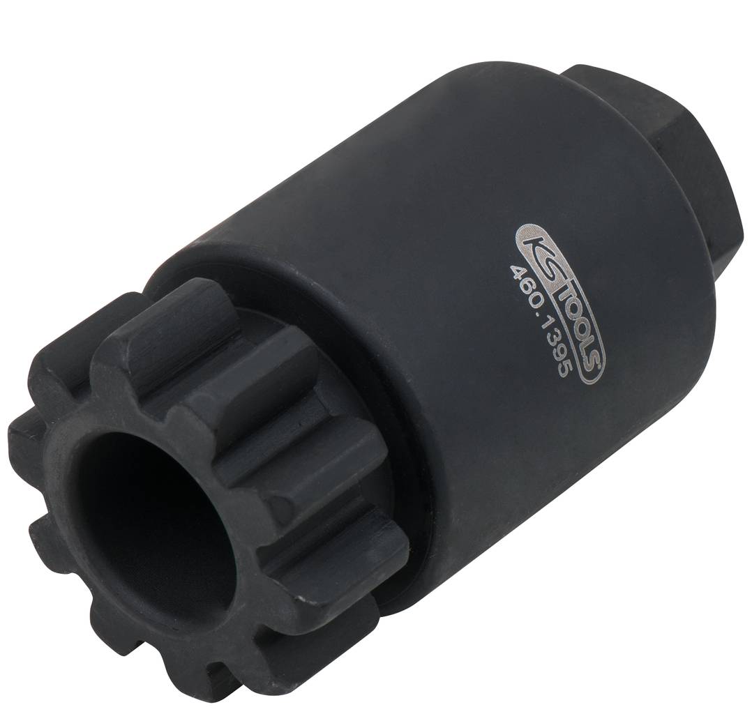 A black tool attachment from KS Tools with gear profile, item number 460.1395.