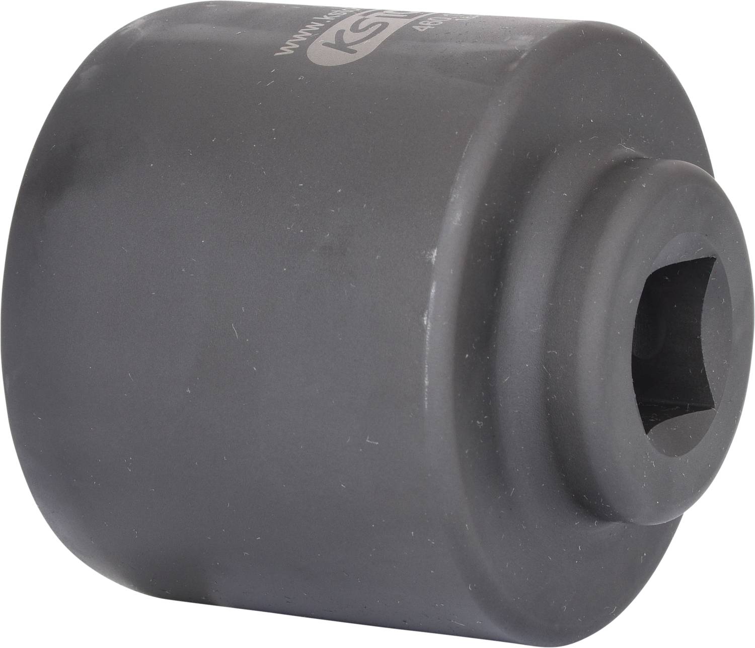 A black socket with a square drive, suitable for use in automotive mechanics or DIY projects.