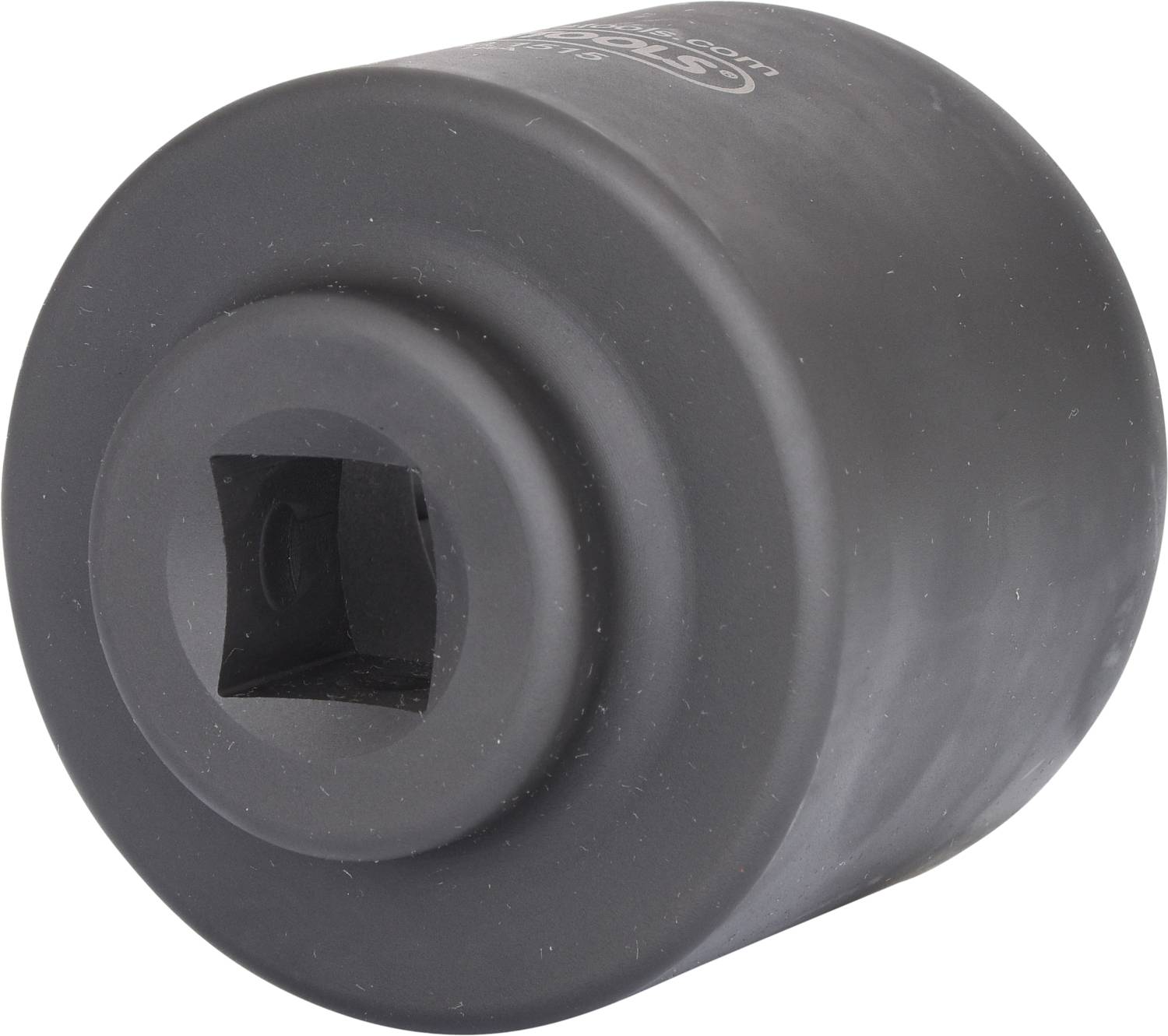A black, cylindrical tool with a square opening, likely a socket tool insert for work on vehicles or machinery.