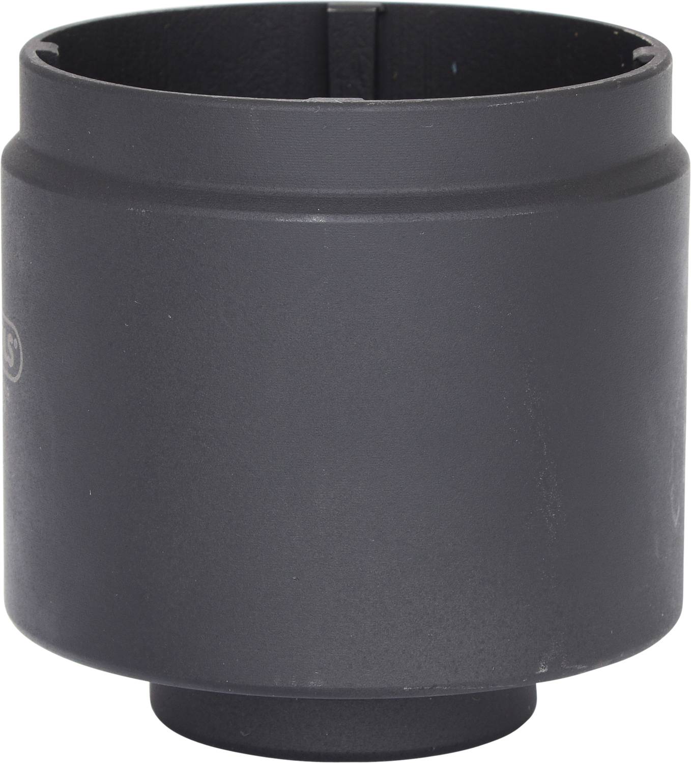 Black, cylindrical object, possibly a technical component or accessory.