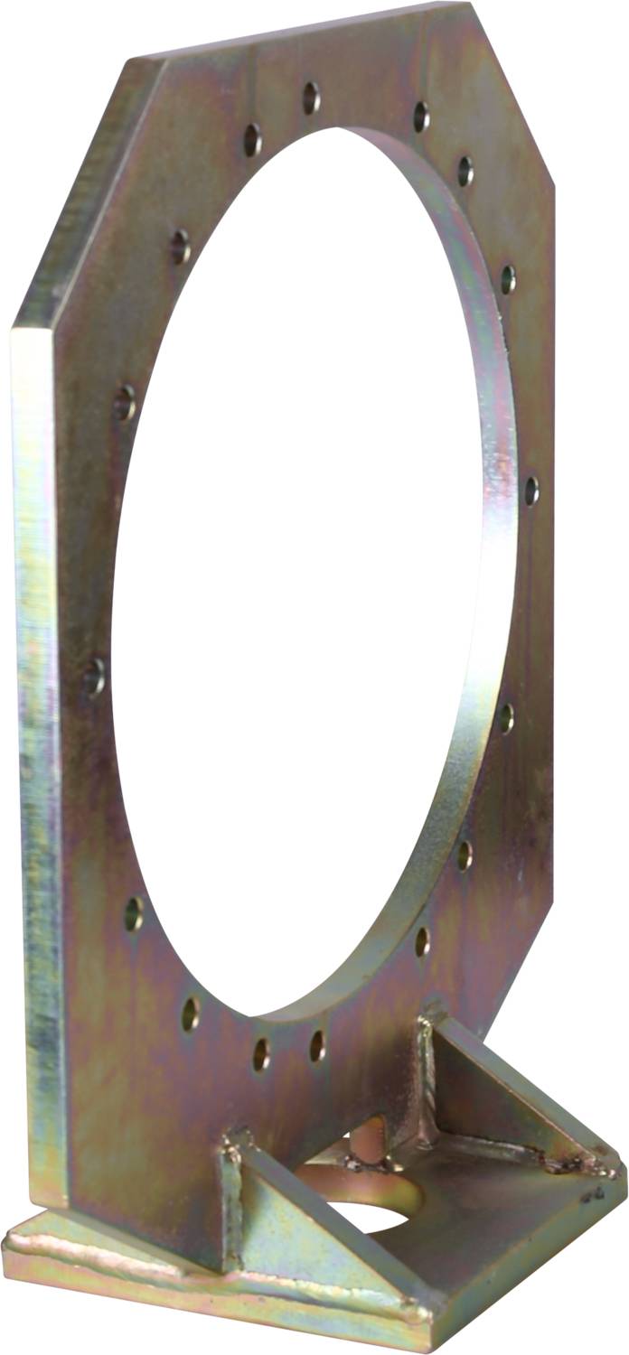 Metal support with an oval cut-out and multiple screw holes. The base is solid and stands upright.