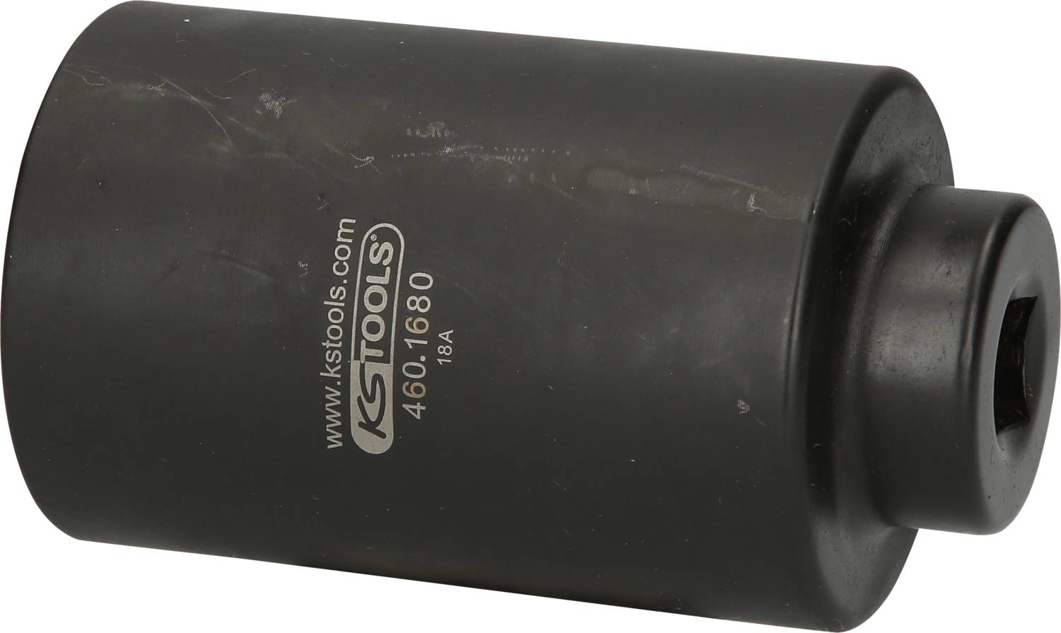 'KS Tools' socket, cylindrical shape, black, with embossed serial number and website address.