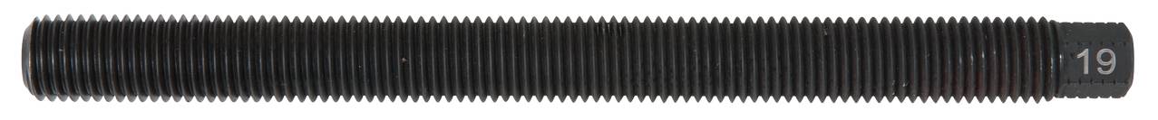 'A long, black threaded rod with the number 19 at the end.'