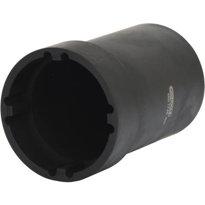 Black plastic cylinder with a smooth surface, tapering cylindrically towards the rear.